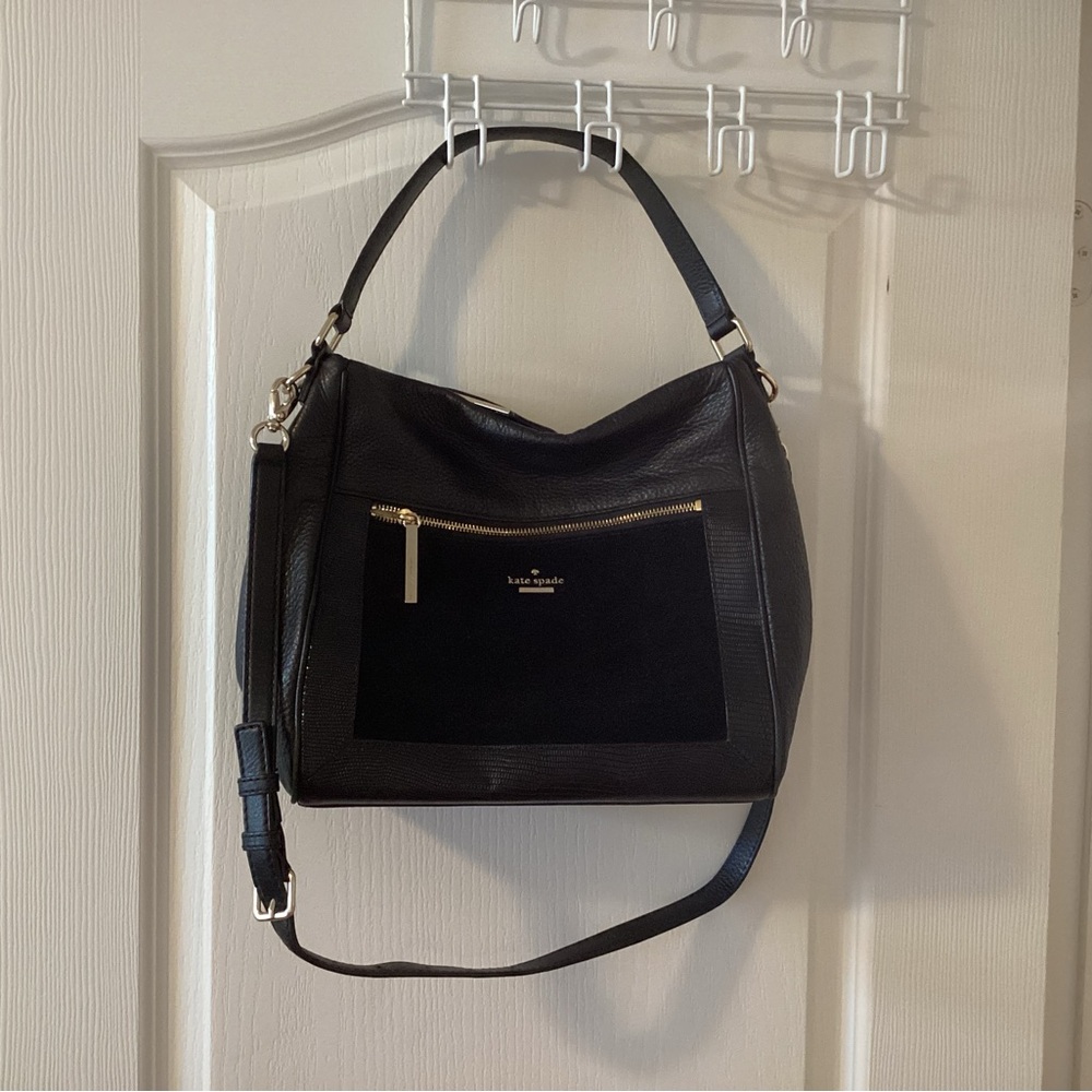 kate spade black leather shoulder bag with gold hardware